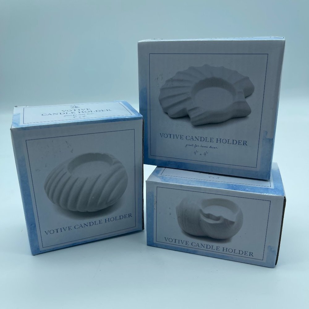 Votive Candle Holders Set of 3 Sea Shells White